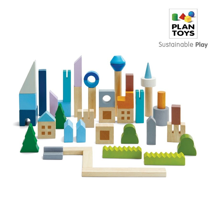 선택33) 원목장난감 플랜월드 우드 블록 도시마을 6292