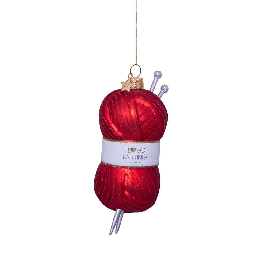 선택24) Ornament glass red knitting yarn H11.5cm
