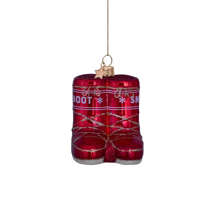 선택28) Ornament glass red opal snow boots H7cm