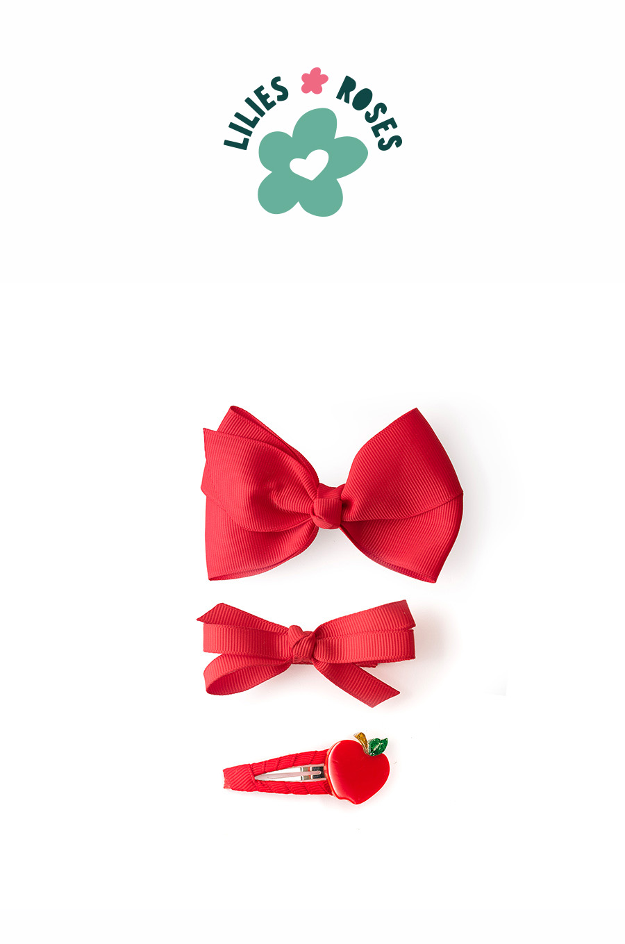 Apple and Fabric Bows Red Hair Clips Set- BTS24