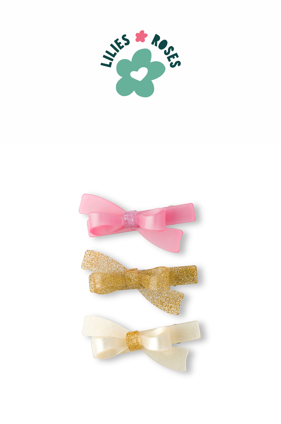 Bows Pink Glitter Gold and Pearl Hair Clips- HOL24