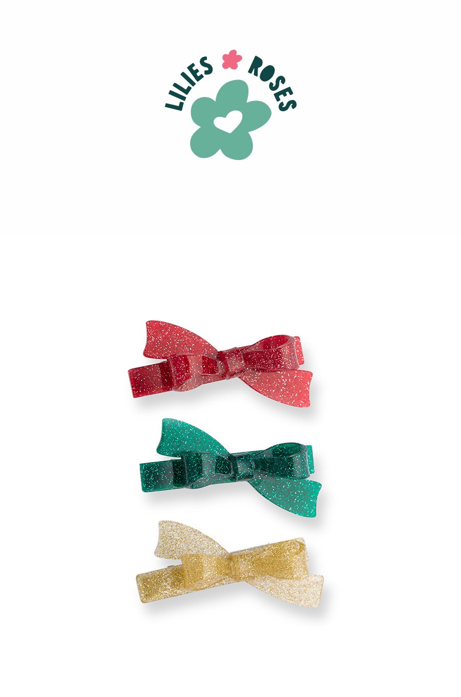 Bows Glitter Green Gold and Red Hair Clips- HOL24