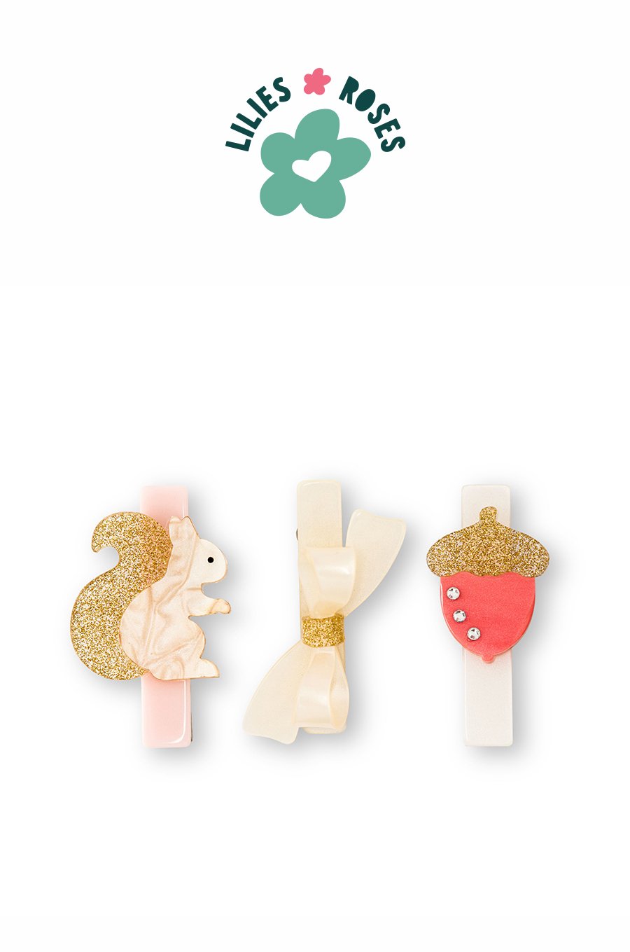 Squirrel and Acorn Orange with Bow Hair Clips -HOL24