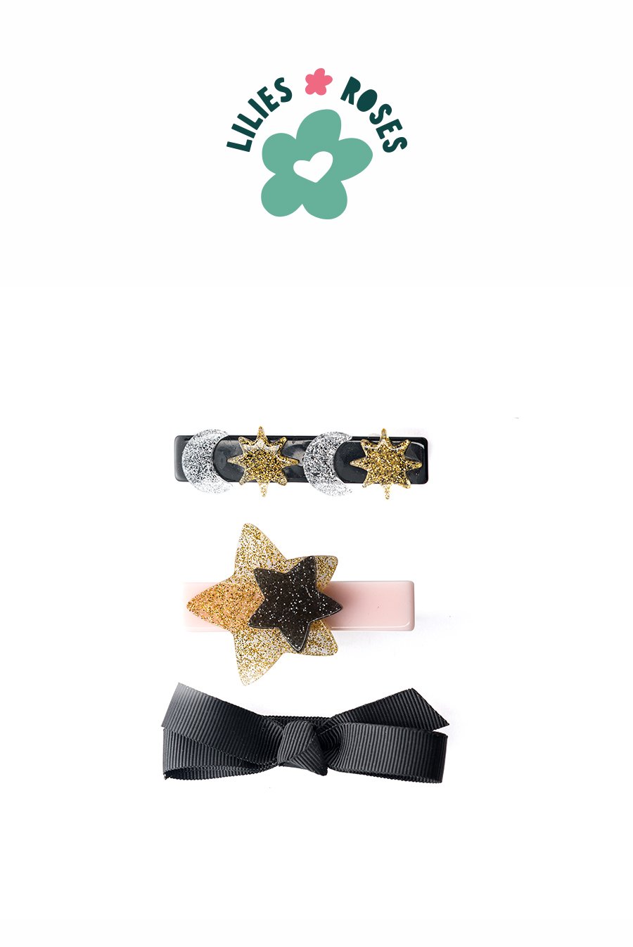 Celestial Glitter Stars and Bow Hair Clips - HAL24