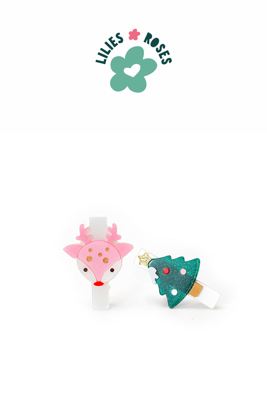 Reindeer Pink and Tree Hair Clips- HOL24