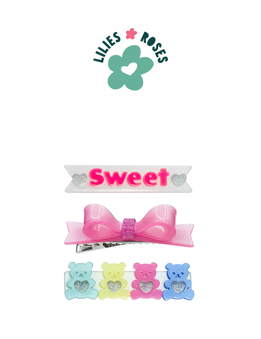 Sweet Bears and Bowtie Glitter Clips Set