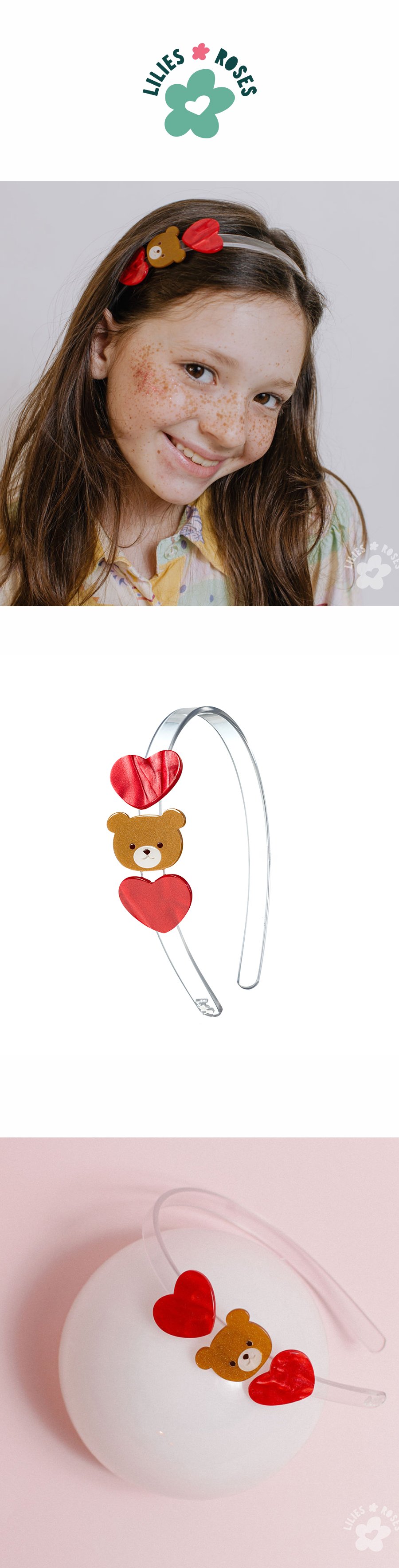 Bear with Hearts Pearlized Red Headband