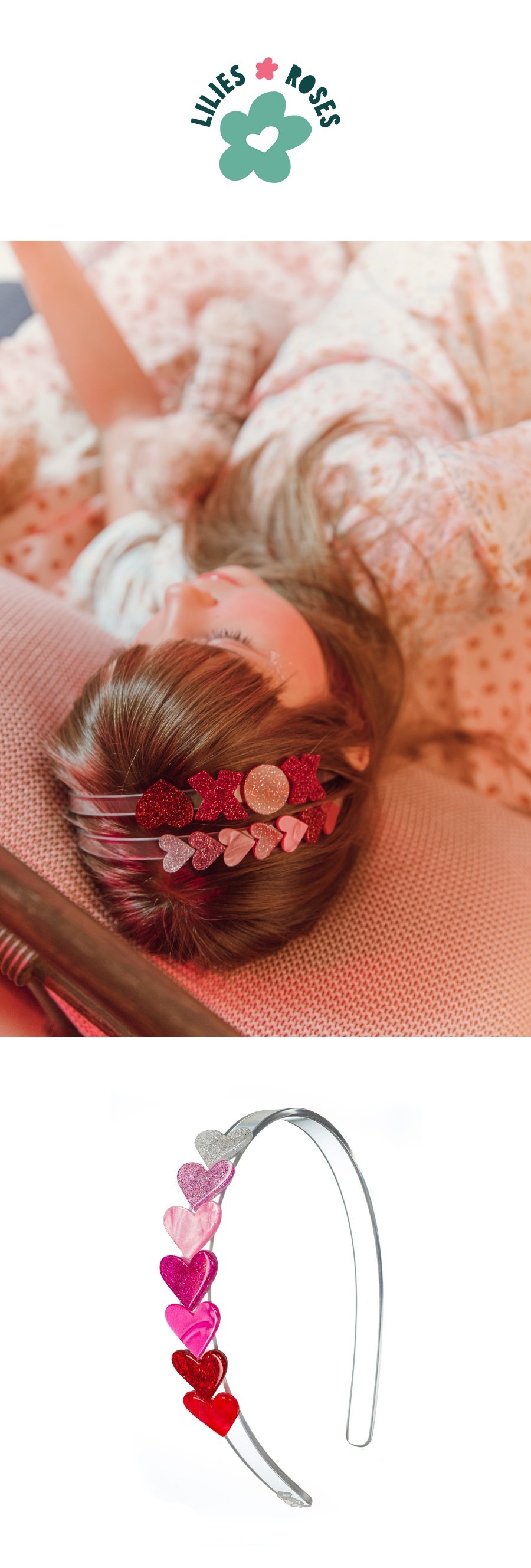 VAL24- Mini Hearts Red Glitter Pearlized Headband