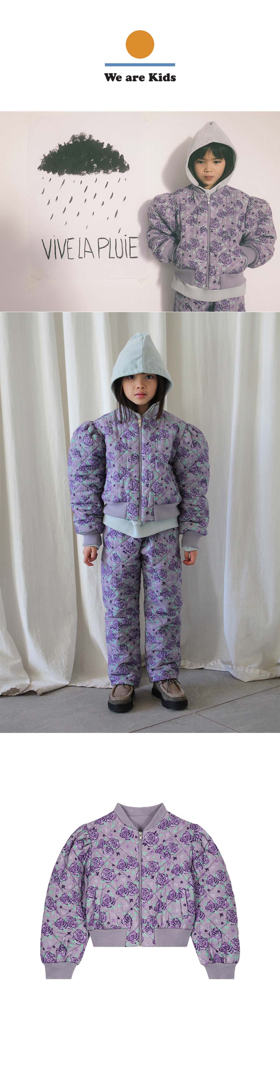 BLOUSON ALLY QUILTED BIG FLOWERS PURPLE