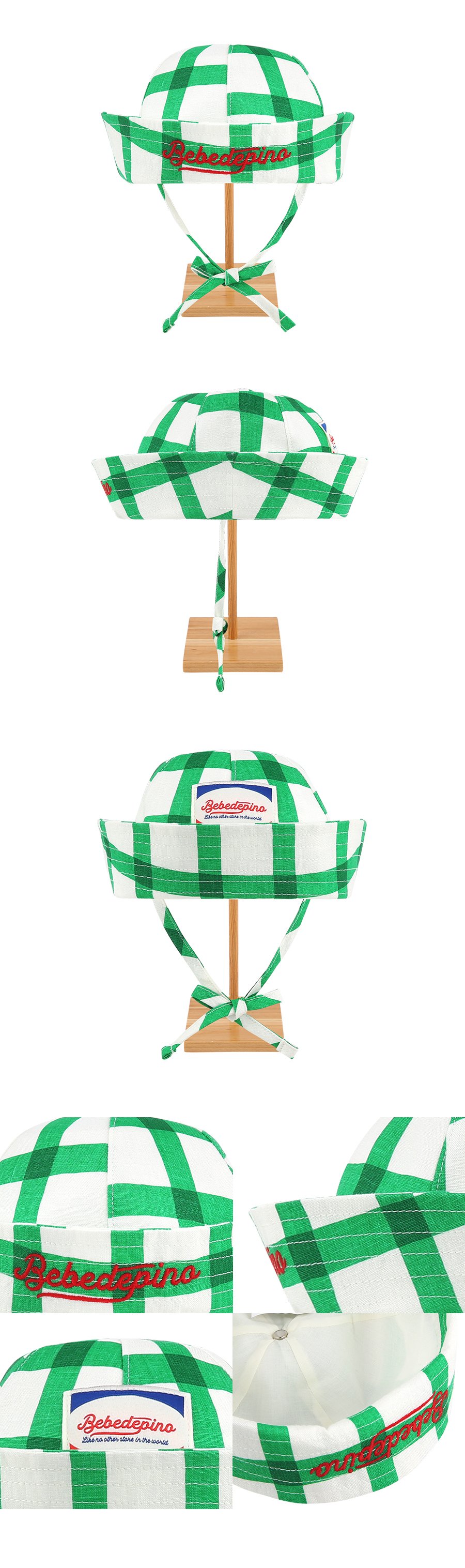 All over green check baby marine hat 상세컷