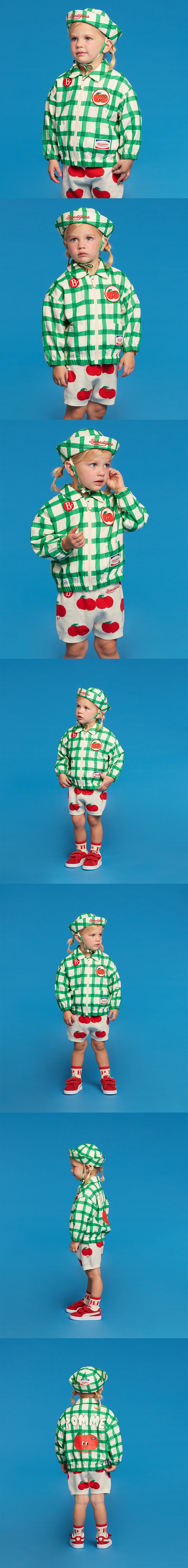 All over green check baby marine hat 모델컷