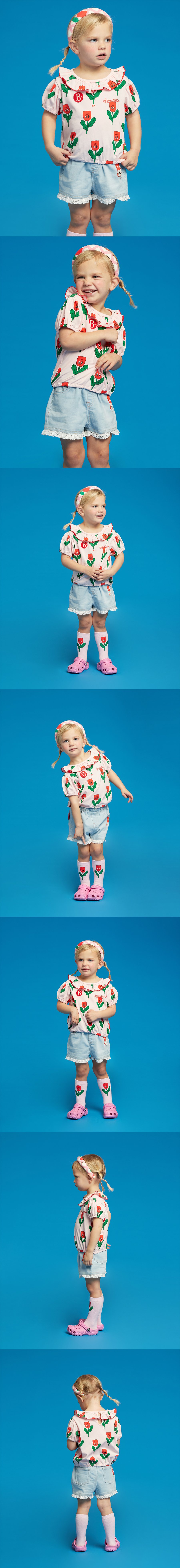 All over quinette baby ruffle collar tee 모델컷