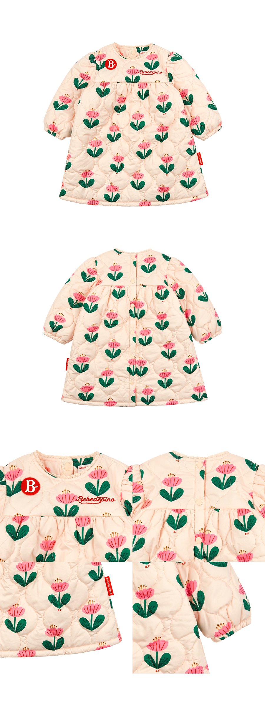 All over winter camellia baby quilted dress 상세컷