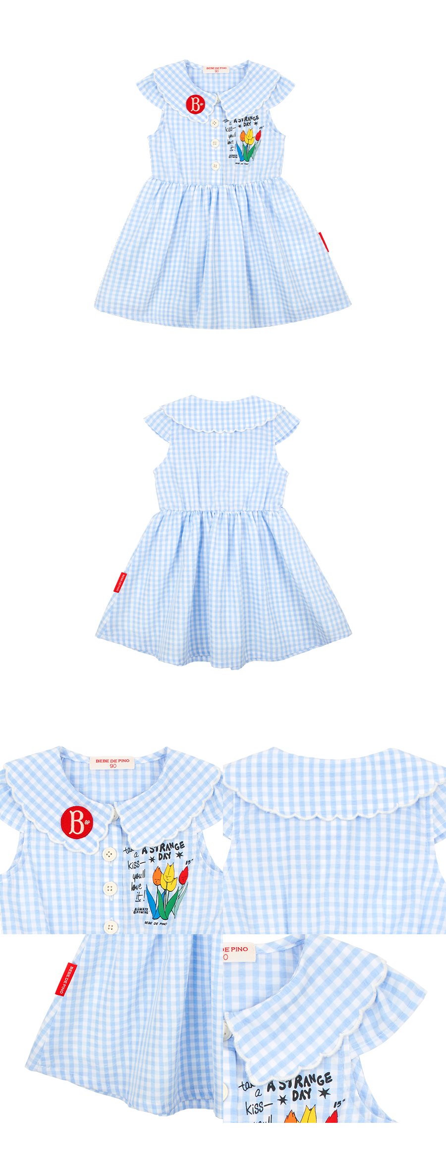 Tulips baby gingham check collar dress 상세컷
