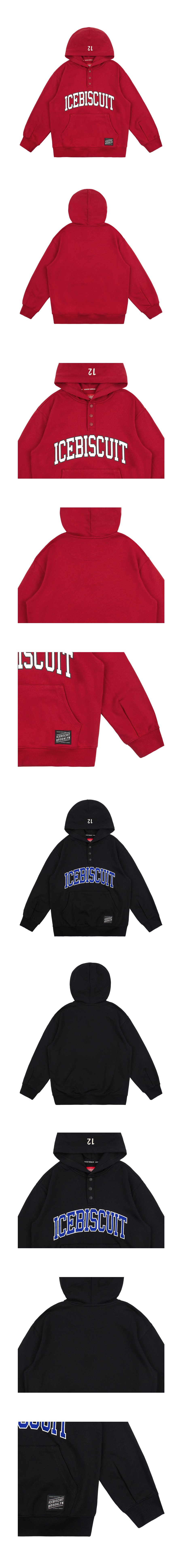 Icebiscuit half snap letter point hoodie 상세컷